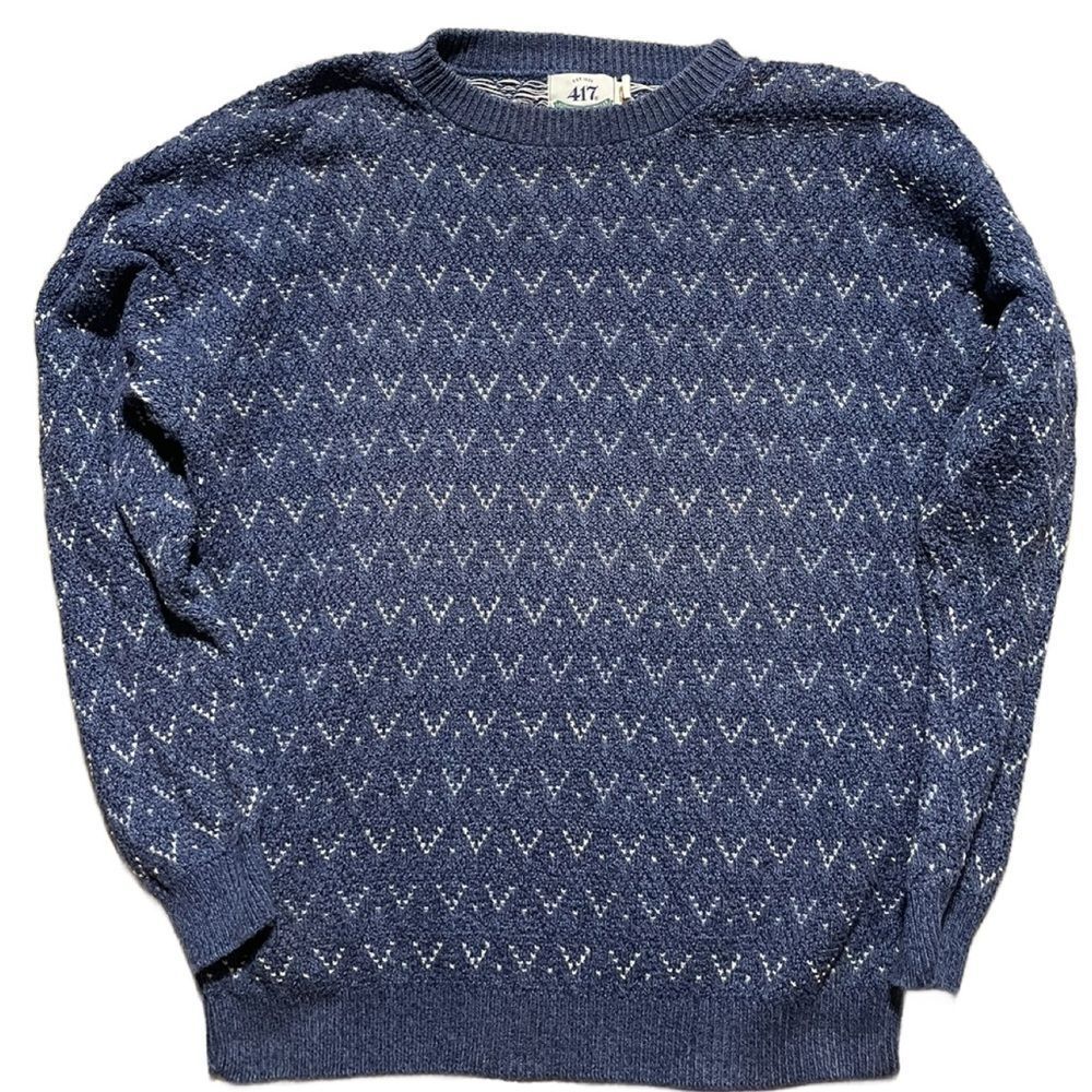 Vintage 417 x Van Heusen Blue Patterned Men's Crewneck Cotton Sweater (Size: L)
